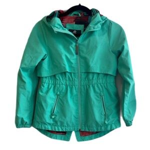Champion Kids Windbreaker Jacket Size 7/8 Teal Hooded Rain Jacket Zip Pockets
